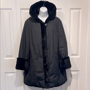 Guillaume Black Hooded Faux Fur Lined‎ Coat Size L